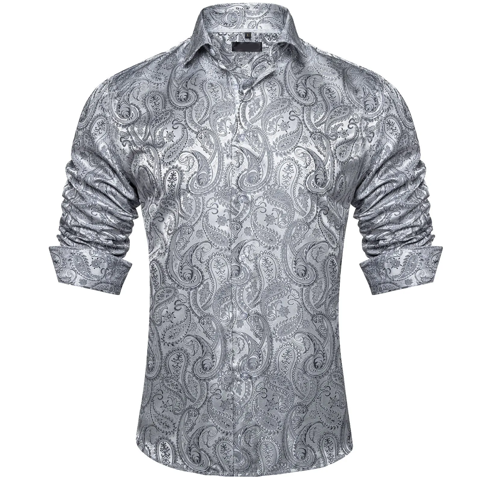 Ties2you Silver White Shirt Paisley Silk Men's Long Sleeve Luxury Design Shirt