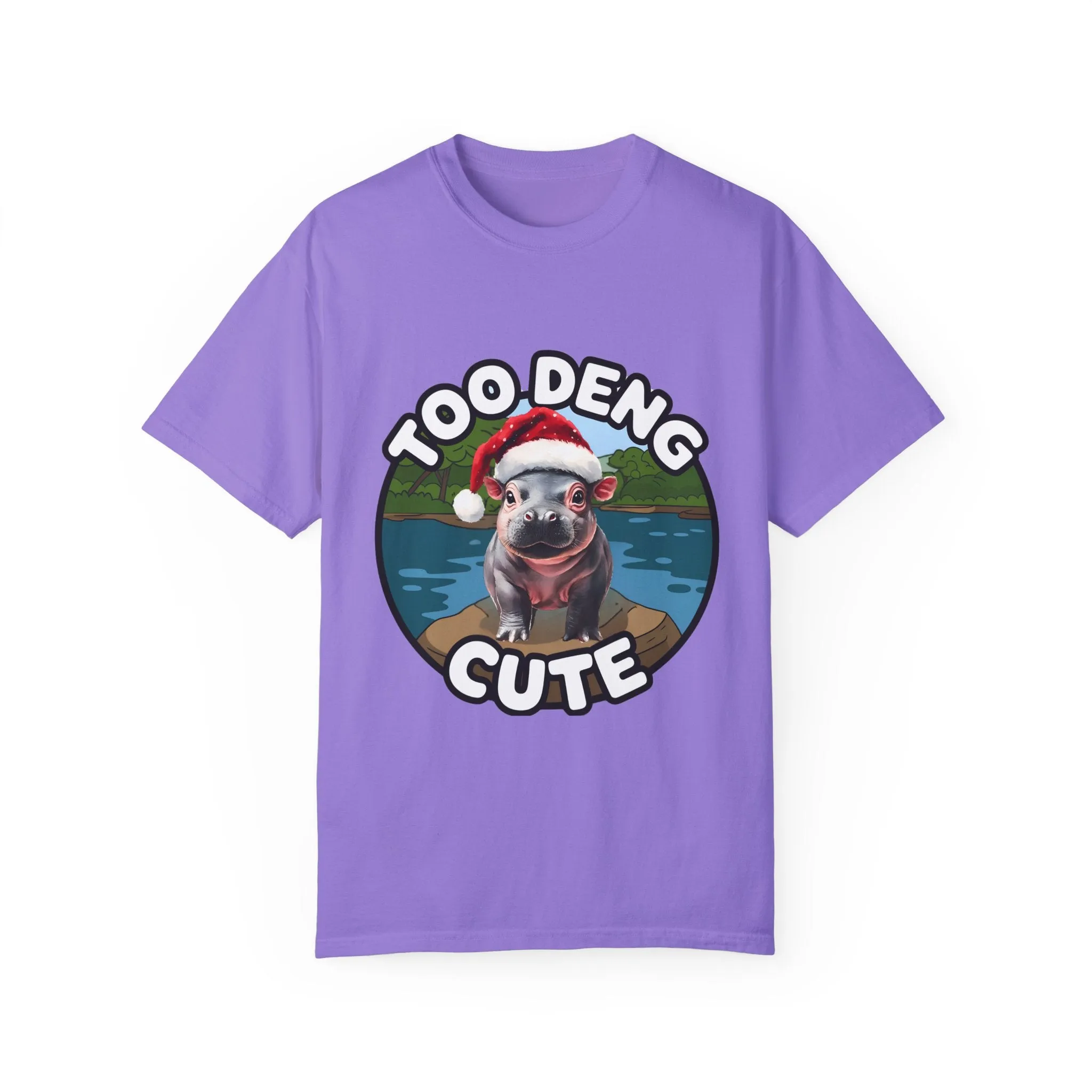 Unisex Garment-Dyed T-Shirt, Moo Deng the Cute Pygmy Hippo | Christmas Holiday Shirt