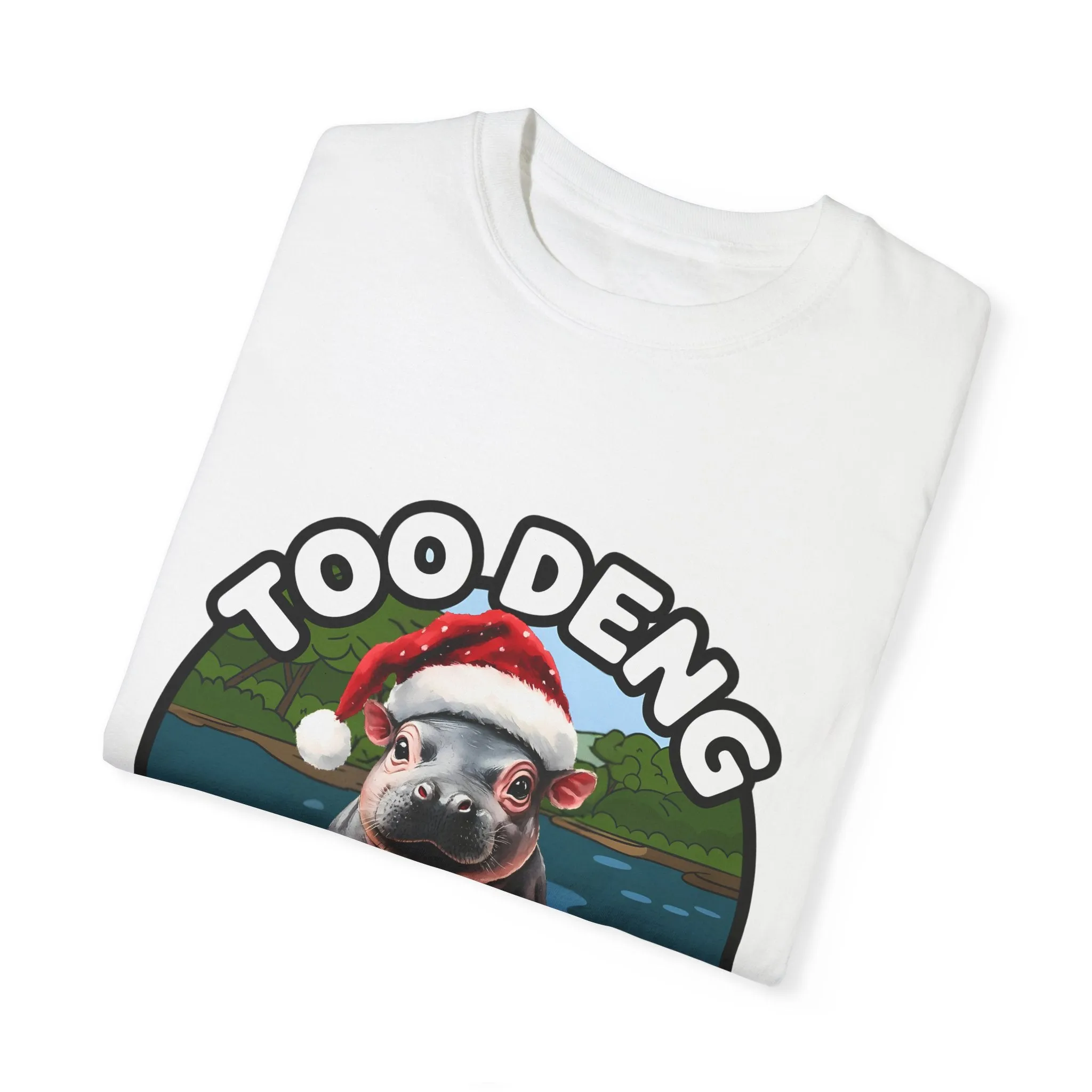 Unisex Garment-Dyed T-Shirt, Moo Deng the Cute Pygmy Hippo | Christmas Holiday Shirt