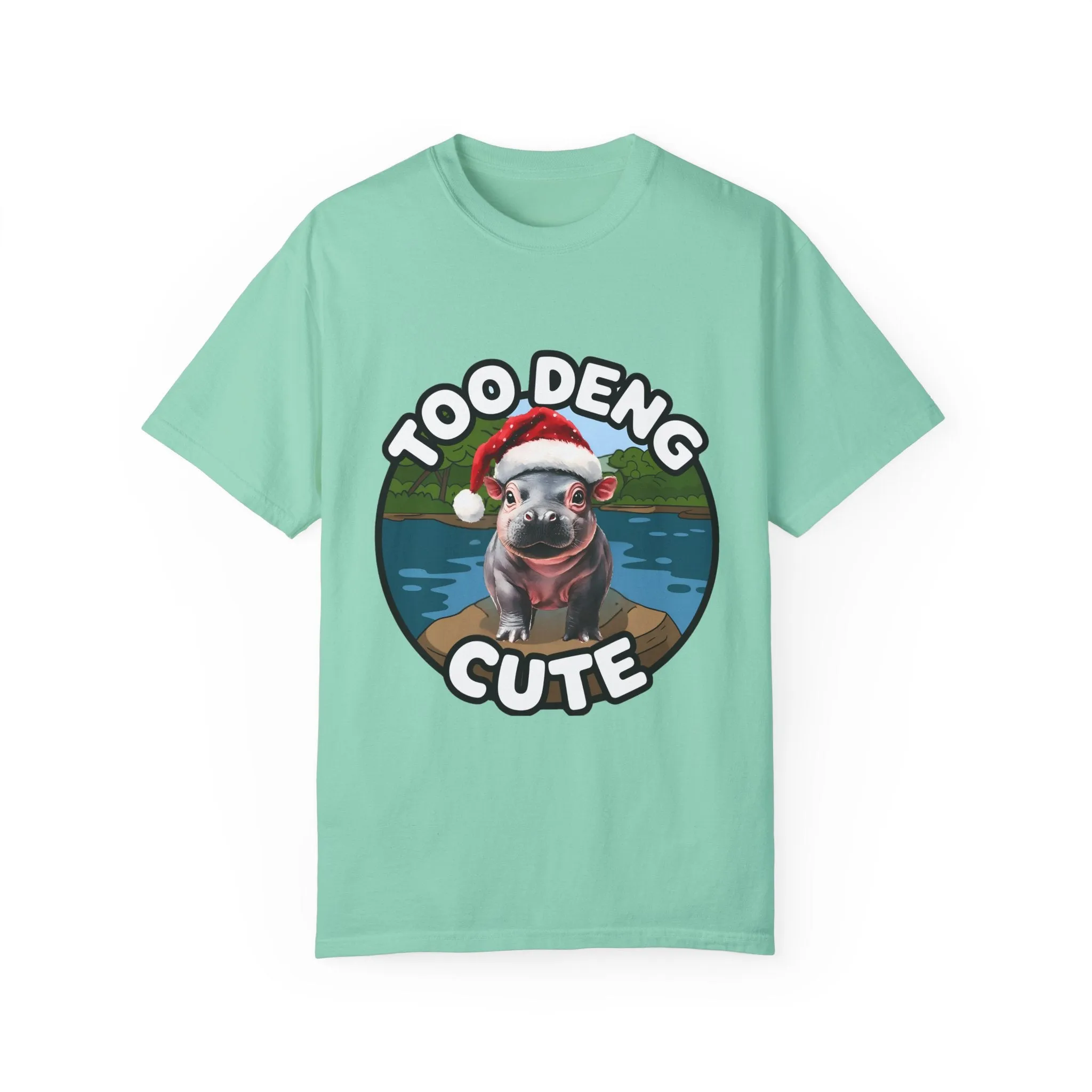 Unisex Garment-Dyed T-Shirt, Moo Deng the Cute Pygmy Hippo | Christmas Holiday Shirt