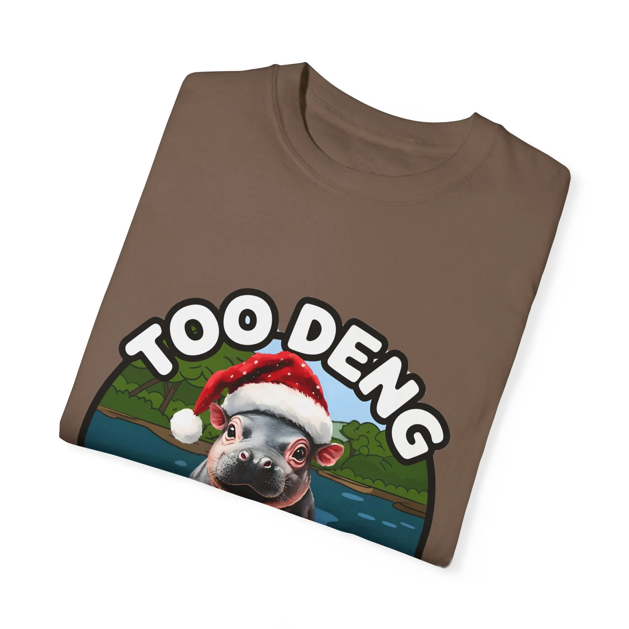 Unisex Garment-Dyed T-Shirt, Moo Deng the Cute Pygmy Hippo | Christmas Holiday Shirt