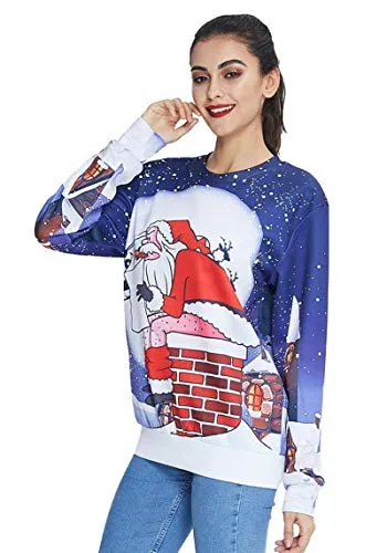 Unisex Ugly Christmas Sweatshirt Funny Santa Claus Graphic Printed Xmas Long Sleeve Sweater Clothing M