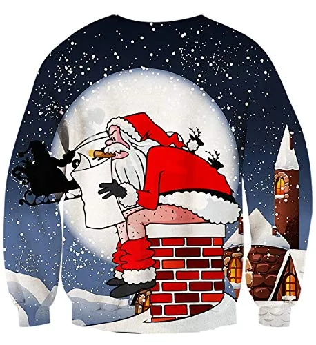 Unisex Ugly Christmas Sweatshirt Funny Santa Claus Graphic Printed Xmas Long Sleeve Sweater Clothing M