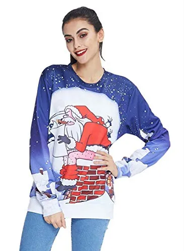 Unisex Ugly Christmas Sweatshirt Funny Santa Claus Graphic Printed Xmas Long Sleeve Sweater Clothing M