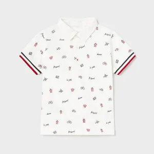 WHITE AND RED SHORT SLEEVE PRINT POLO T-SHIRT FOR BABY BOYS