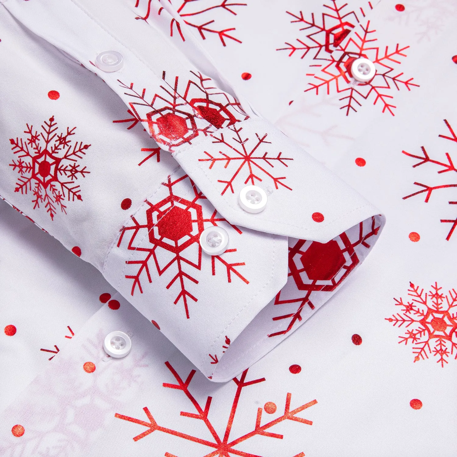 White Christmas Red Snowflake Novelty Men's Long Sleeve Shirt