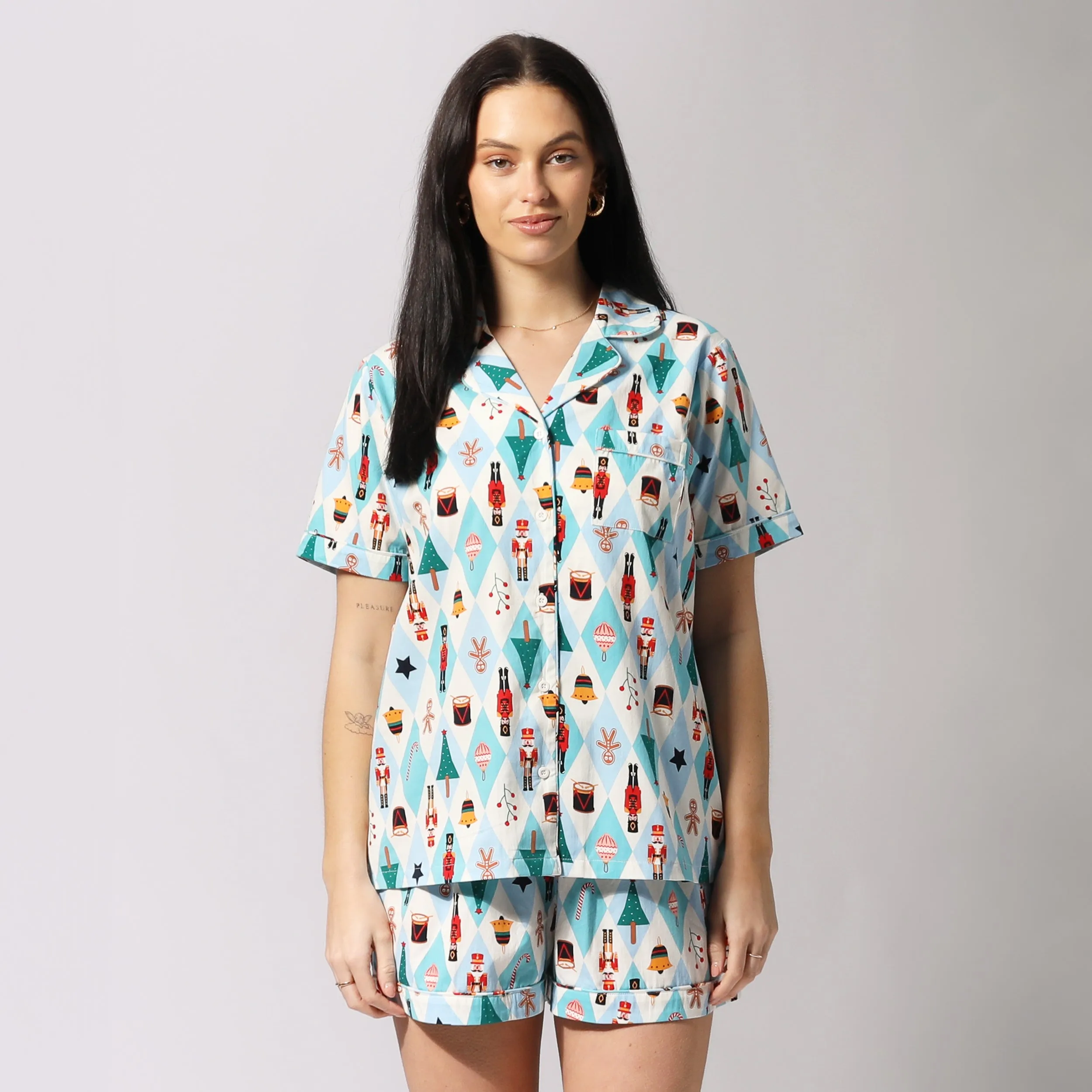 Women's Nutcracker Cotton Pyjama Set - Blue