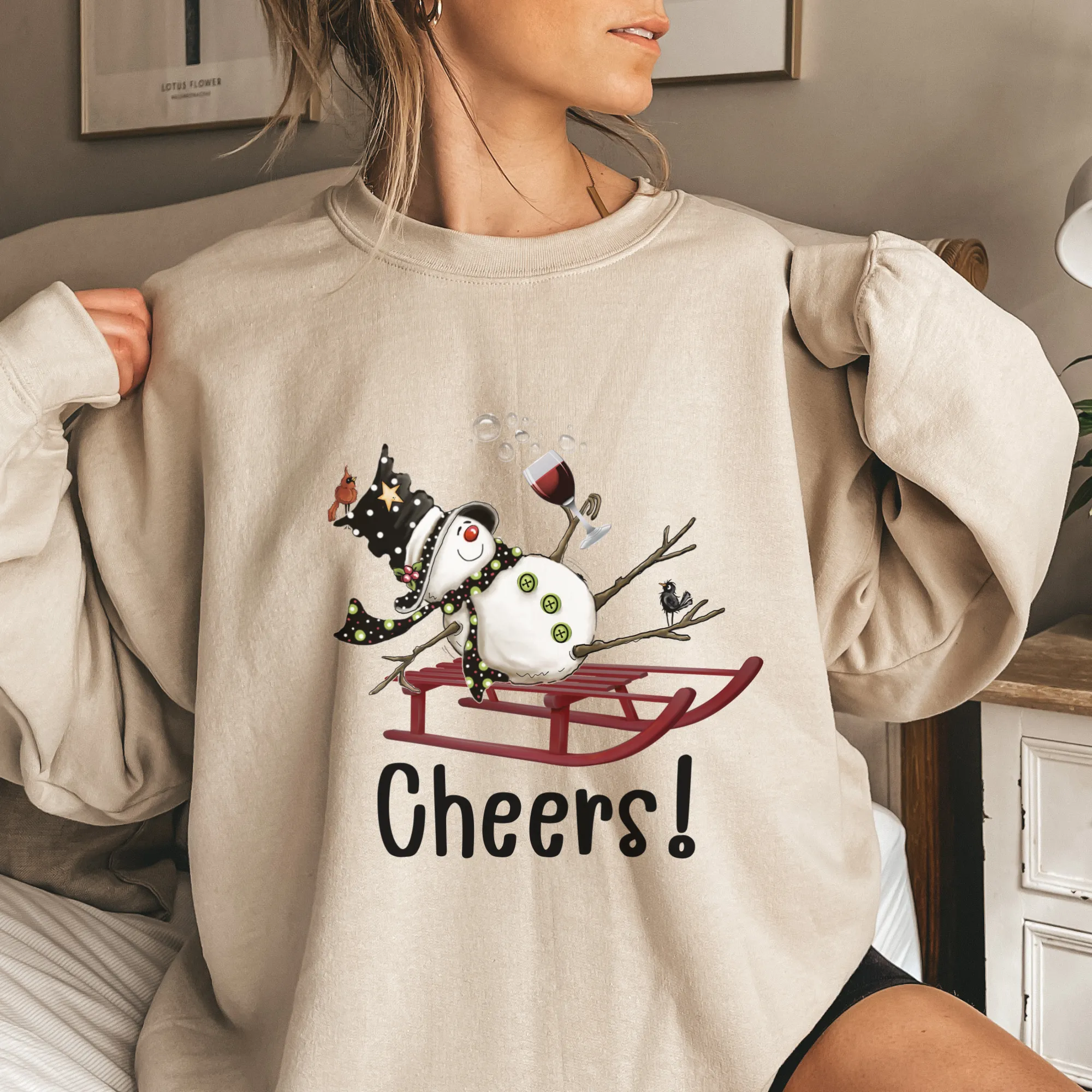 Women's Tipsy Snowman Christmas or Winter Crewneck Sweatshirt Funny Wine Christmas Pullover Warm Cozy Winter Sweatshirt