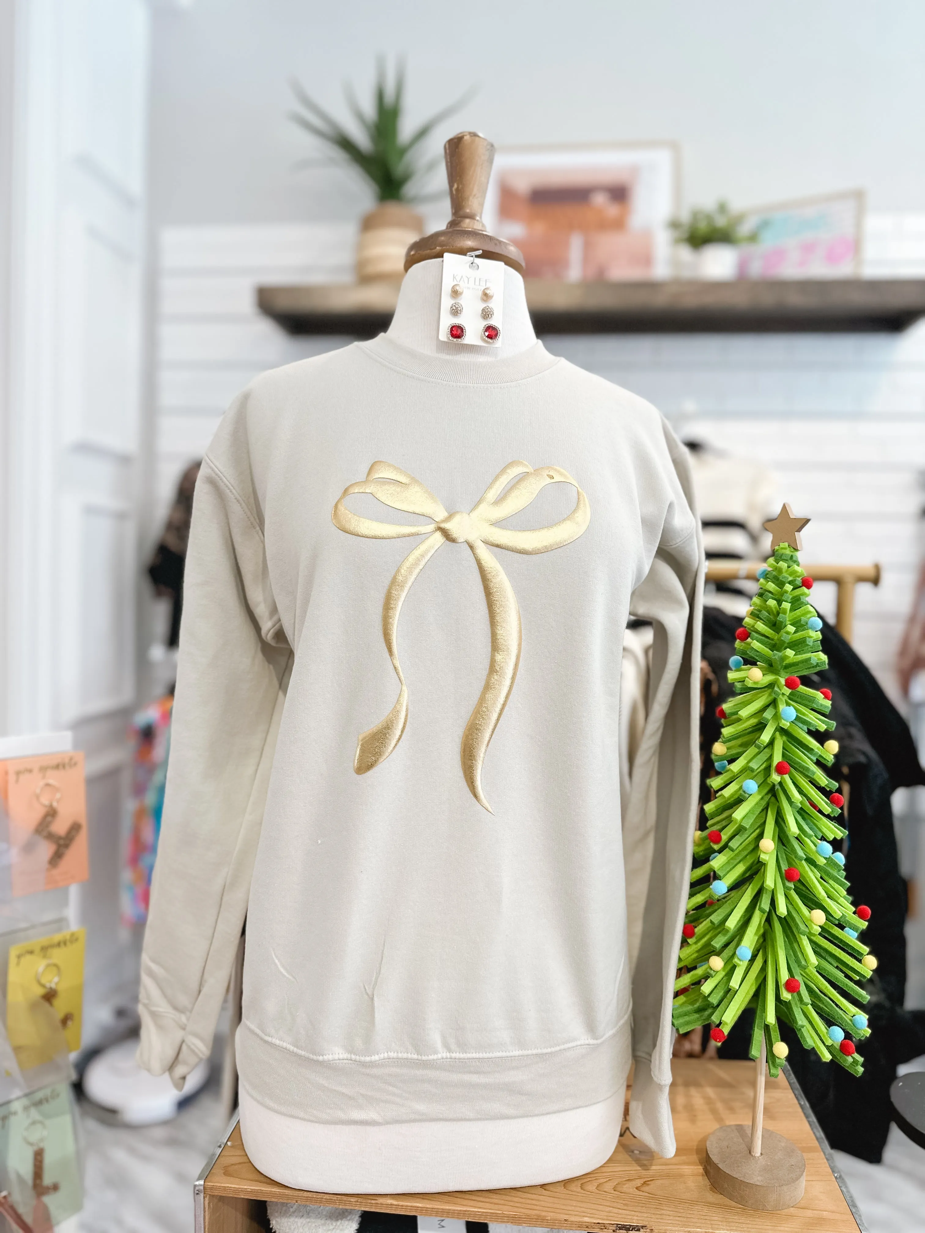 Wrapped in Gold Metallic Bow Sweatshirt